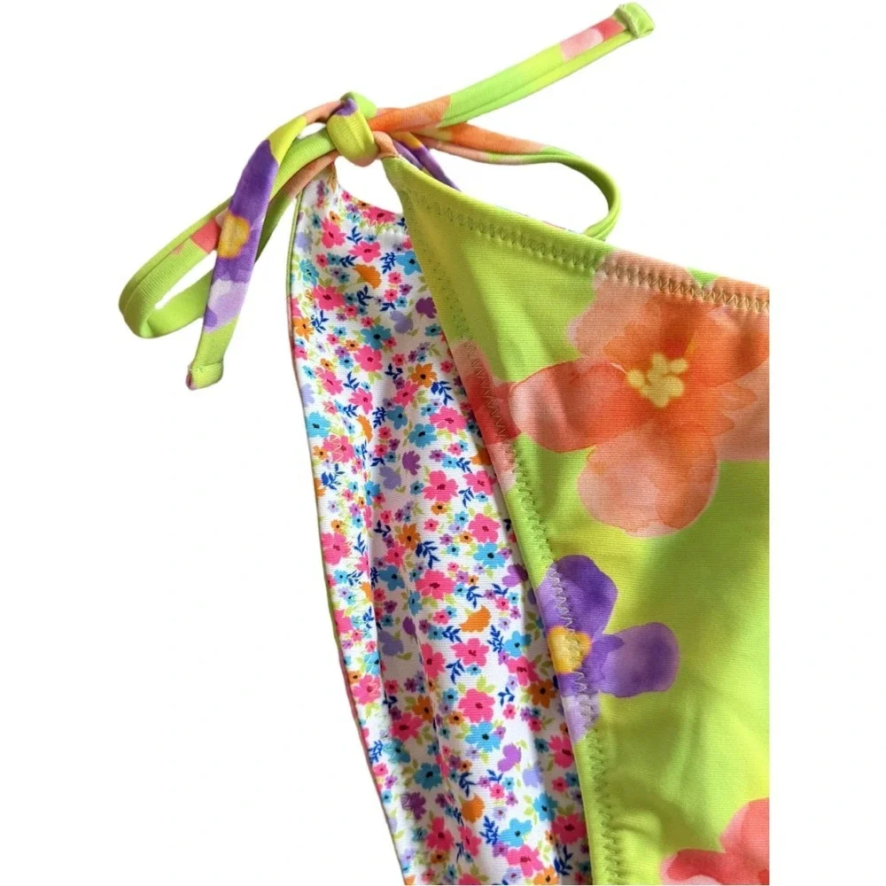 Wild Fable Reversible Floral Tie Side Bikini Bottom Size Small NWT Neon Floral